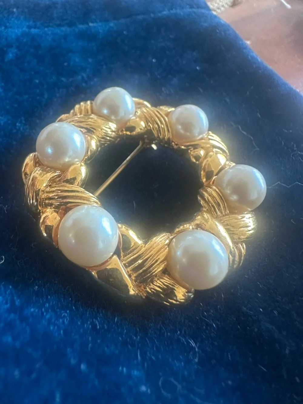 Napier Gold-Tone Wreath Brooch with Pearl Accents
